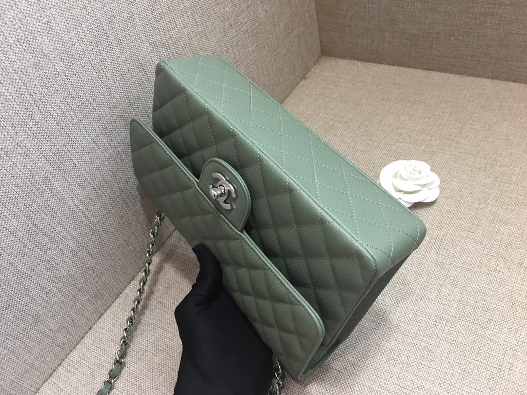 Medium Classic Flap Caviar Bag A01112 Gray Green/Silver